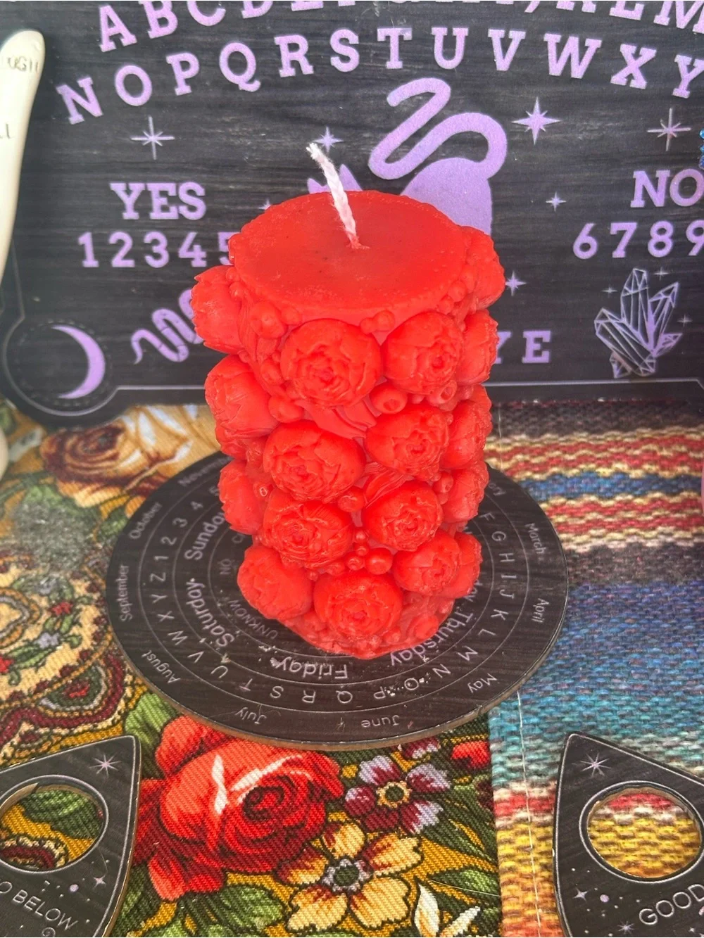 Red Floral & Berry Pillar Candle | Gothic Cottagecore Decor